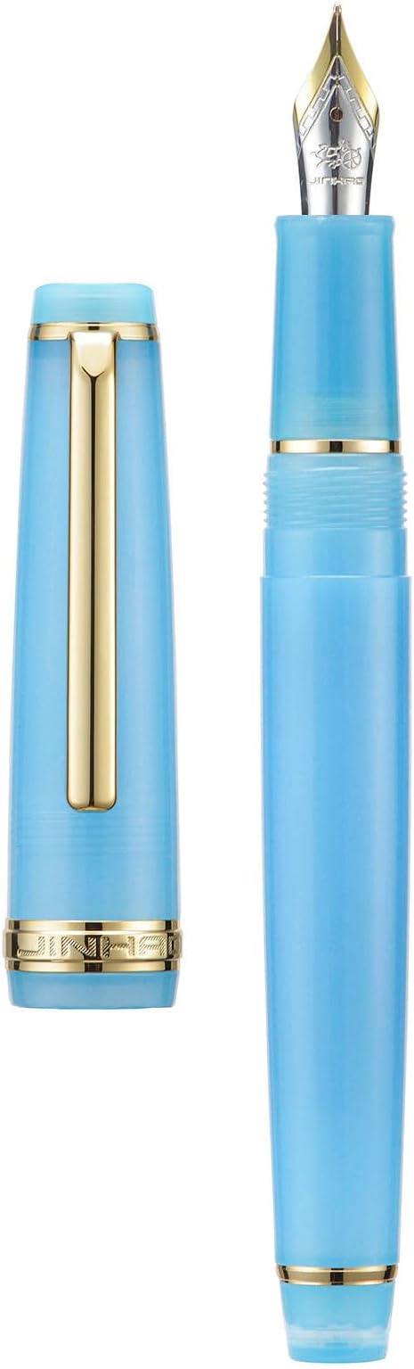 Jinhao 82 Acrylic Fountain Pen, Iridium Extra Fine Nib with Ink Converter, Transparent Sea Blue Classic Design Smooth Writing Pen (Gold Trim)