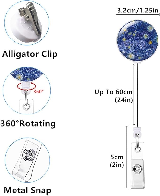 Retractable ID Badge Holder Nurse Badge Reels with Clip Name Card Holders for Office Worker Doctor Nurse (6 Pack Starry Sky)