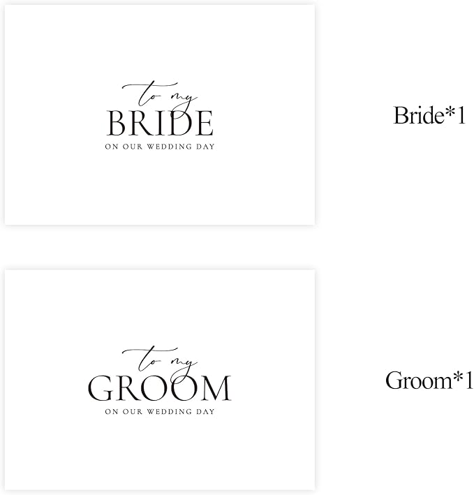 Set of 2 Wedding Cards for Bride and Groom with Matching Envelopes, To My Bride on our Wedding Day Card, To My Groom on our Wedding Day Card.（Groom/Bride A）