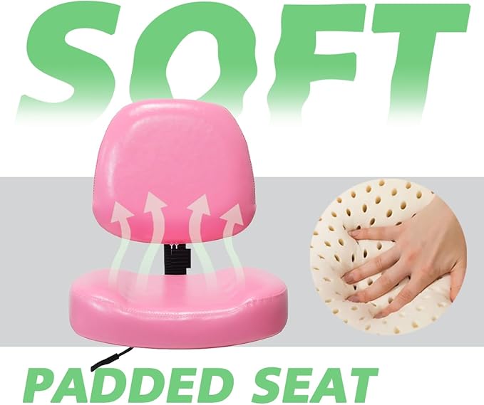 Vanity Rolling Chair Esthetician Shop Stool with Wheels,Ergonomic Lash Armless Office Chair, Desk Chair for Makeup Bedroom Classroom (Pink)