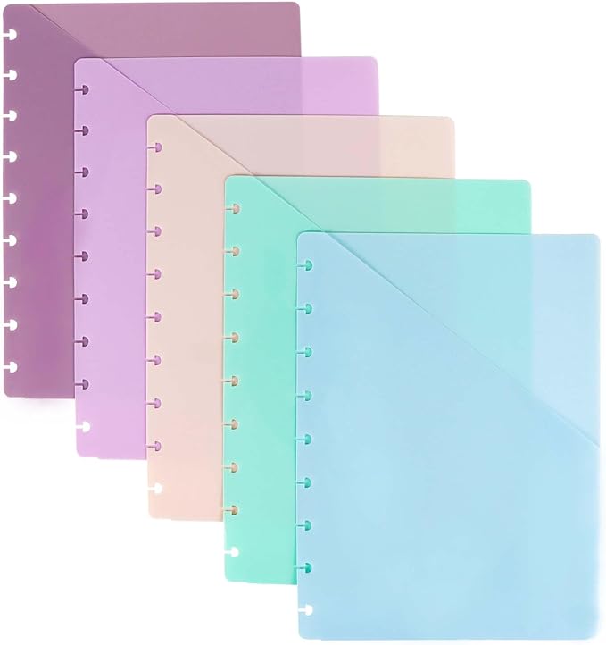 Discbound Dividers with Pockets Discbound Notebook 7x9.25'' Divider 9 Disc Bound Classic Size Planner Inserts Pocket 5pcs Plastic Index Dividers for Binder Folder Office