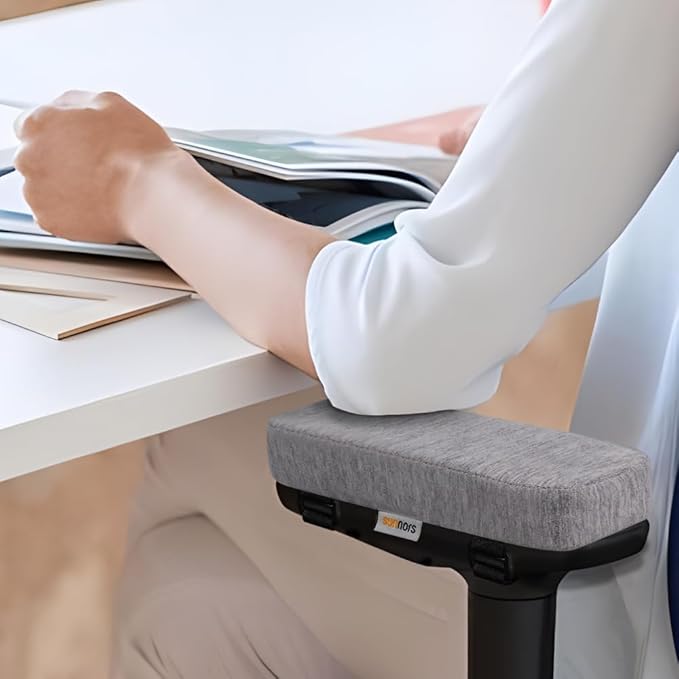 Office Chair Arm Covers with Memory Foam Elbow Pillow for Forearm Pressure Relief, Grey Arm Rest Covers for Office Chairs, Wheelchair, Comfy Gaming Chair