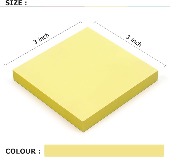 Sticky Notes 3x3 Self-Stick Notes Bright Colors Sticky Notes 4 Pads 100 Sheets/Pad (Yellow)