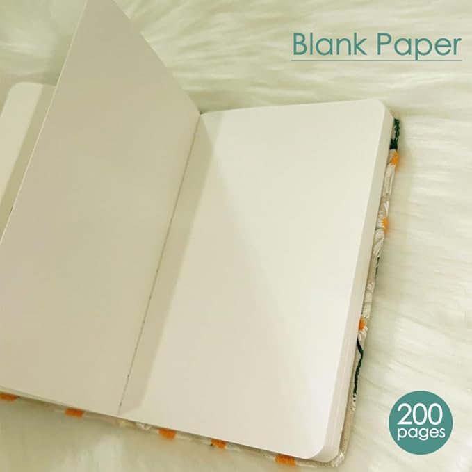 Pocket Journal, Small Notebook, A6 Sketchbook, 4x6, Unlined, Flower Embroidered Notebook, Blank, Hardcover, Lay Flat, Elastic Band, Beautiful Journal, Daisy Gifts for Women, White Daisy