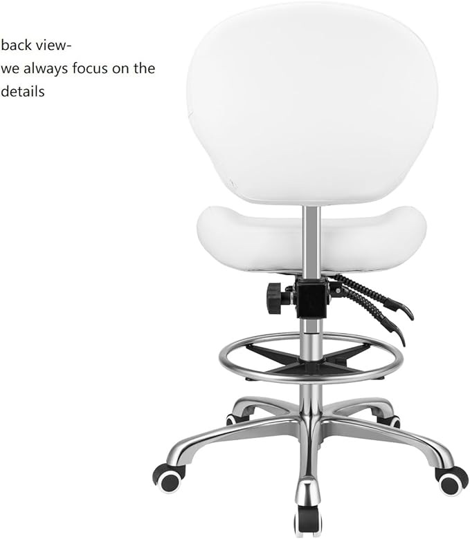 Kaleurrier Adjustable Height Drafting Stool Drafting Chair with Backrest & Foot Rest,Swivel Rolling Stools,for Work Studio,Dental,Office,Salon and Counter,Tall Home Desk Chairs (White)