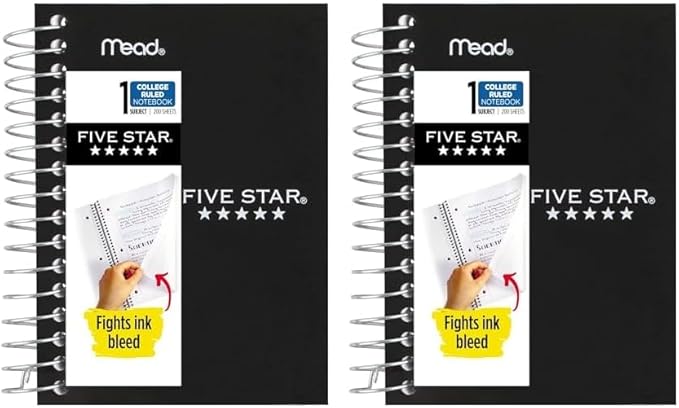 Five Star Spiral Notebook, Fat Lil' Pocket Notebook, College Ruled Paper, 200 Sheets, 5-1/2" x 3-1/2", Assorted Colors, Color Will Vary, 1 Count (45388) (Pack of 2)