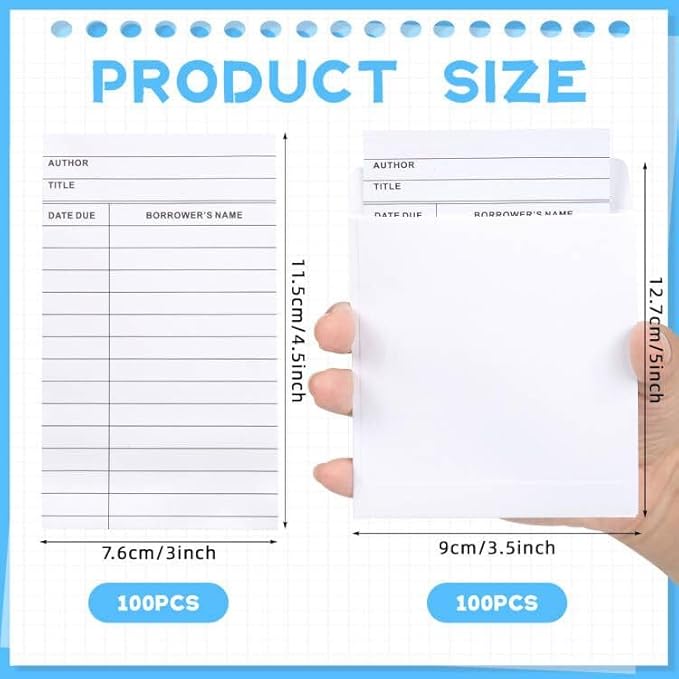 200 Pieces Library Pockets and Cards, Library Check out Cards Library Card Pocket Self Adhesive Library Card Pocket Envelopes for School Office Public Library Books