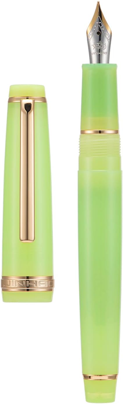 Jinhao 82 Acrylic Fountain Pen, Iridium Fine Nib with Ink Converter, Transparent Green Classic Design Smooth Writing Pen (Gold Trim)