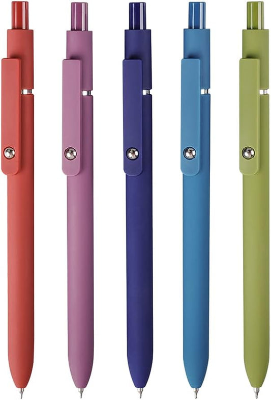 erofa 5PCS Gel Pens Quick Dry Ink Pens Fine Point 0.5mm Retractable Press Gel Pens Rolling Ball Black Ink Smooth Writing for Office School Student Exercise (Retro)