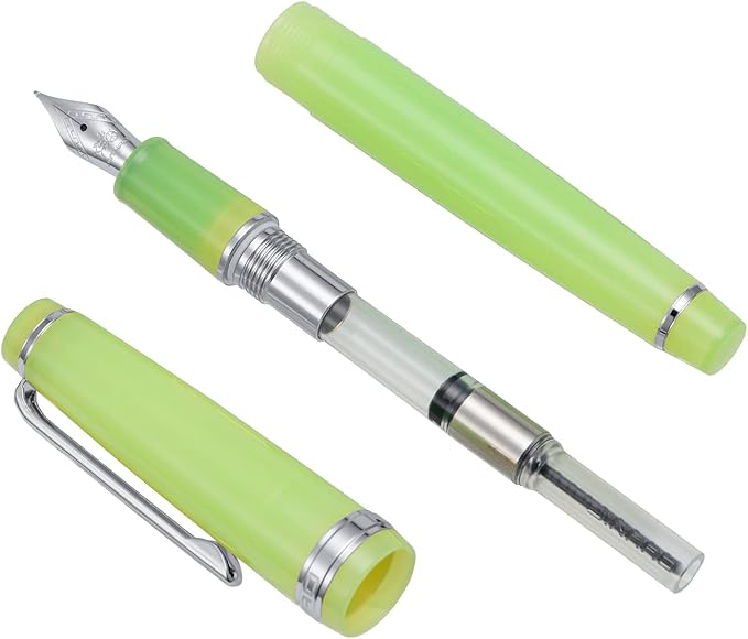 Jinhao 82 Acrylic Fountain Pen, Iridium Bent Nib with Ink Converter, Transparent Green Classic Design Calligraphy Pen (Silver Trim)
