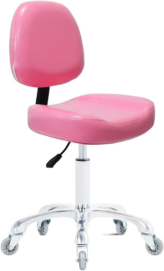 Vanity Rolling Chair Esthetician Shop Stool with Wheels,Ergonomic Lash Armless Office Chair, Desk Chair for Makeup Bedroom Classroom (Pink)
