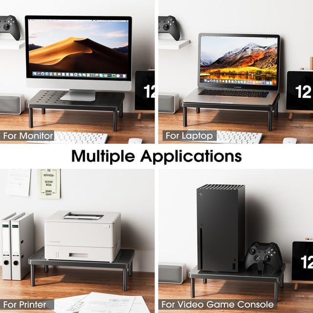 Monitor Stand for Desk - Ergonomic Monitor Riser, Laptop Stand with Non-Slip Pads, Sturdy & Stable Computer Stand with Cooling Holes, Desk Organizer for Laptop, Printer, 14.1''×9.4''×3.9''