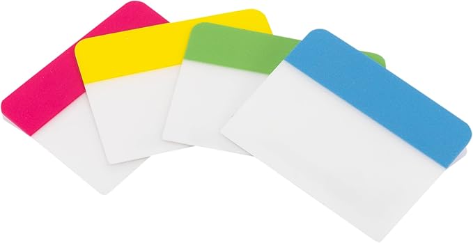 Desk Tech Sticky Index Tabs, 1.5" x 2", 16 Sheets - 4 Colors Self Adhesive File Tabs Flags Colored Page Markers Labels for Binders, Books and Notebooks