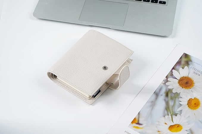 Moterm Pocket Regular Rings Planner - Genuine Leather Binder Organizer (Pebbled-Cream, 19mm Ring)