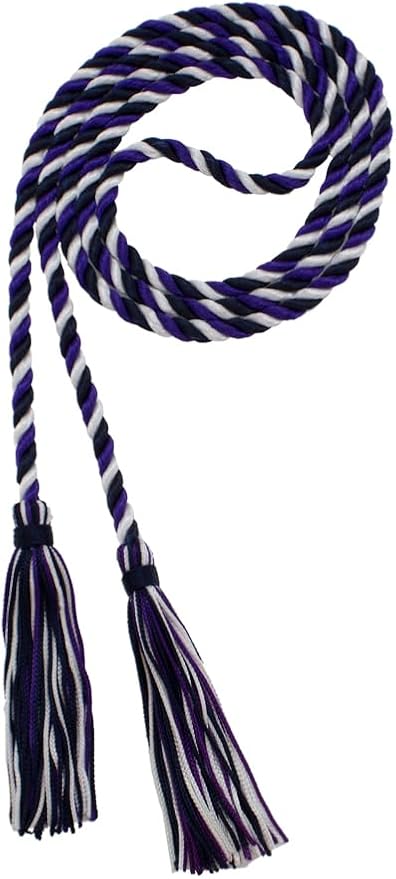 Tassel Depot Graduation Honor Cord - Navy/Purple/White - Every School Color Available - Made in USA