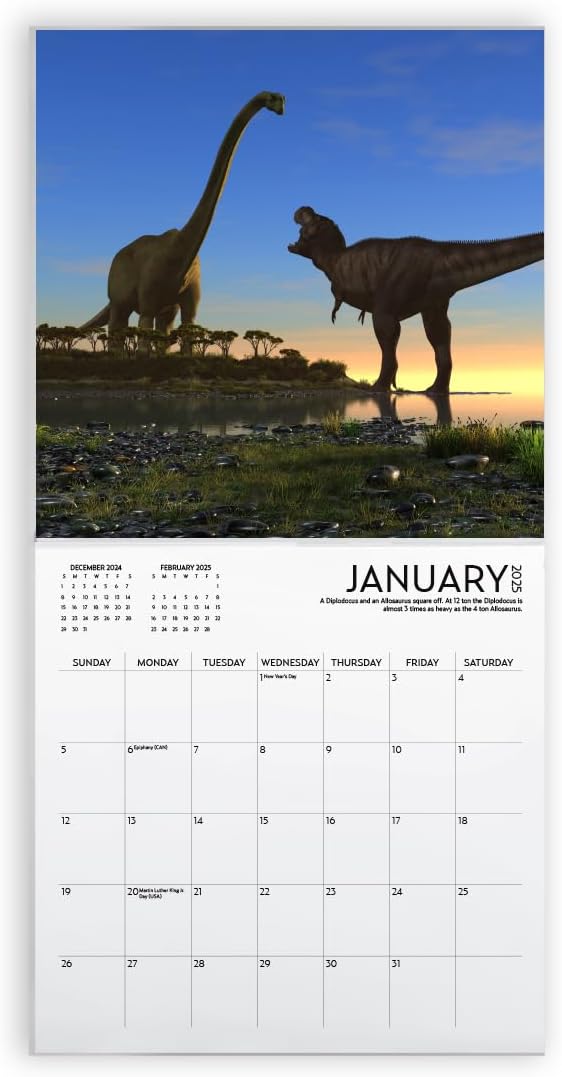 2025 Dinosaur Large Wall Calendar with Sticker Pack | Large 12" x 24" (Open) Wall Calendar 2025 | Gift for Dinosaur Lovers | Boys Wall Calendar