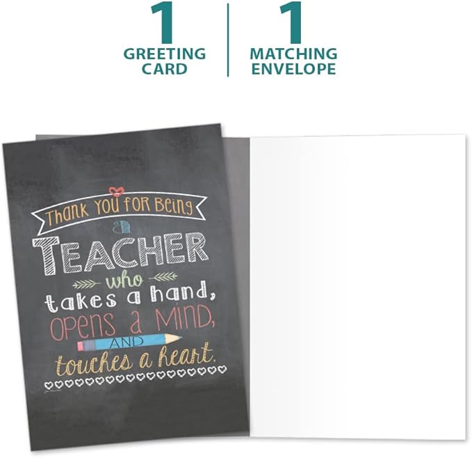 Tree-Free Greetings Teacher Appreciation Cards - Artful Designs - 1 Card + Matching Envelopes - Made in USA - 100% Recycled Paper - 5"x7" - Lighthearted, For Teacher, Teacher Mind and Heart (GO64451)