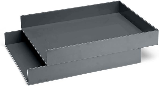 Poppin Stackable Letter Tray, Pack of 2 - Modular Lacquer Desk Trays for Office Organization, Color-Coordinated Office Supplies for Desk, Paper Trays (Dark Gray, Letter Tray Pack of 2)