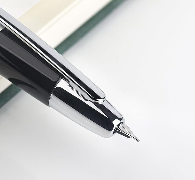 JINHAO 10 Press Fountain Pen, Retractable Metal Pen with Ink Converter (EF Nib 0.38mm, Bright Black)