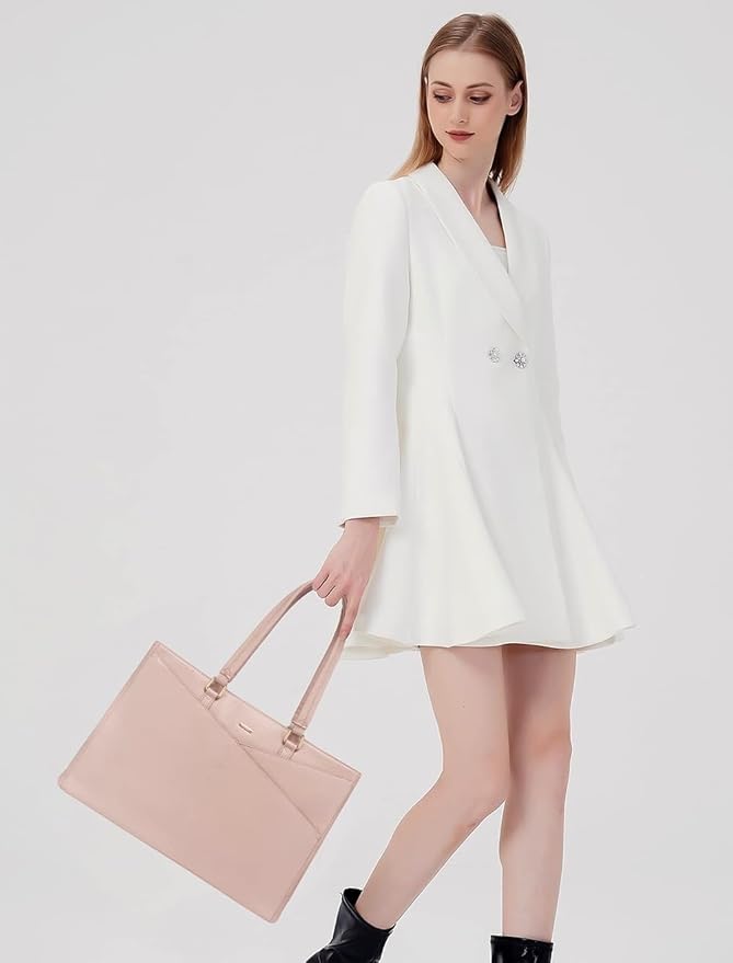 LOVEVOOK Laptop Tote Bag for Women 15.6 Inch Waterproof Leather Computer Bags Women Business Office Work Bag Briefcase Pink