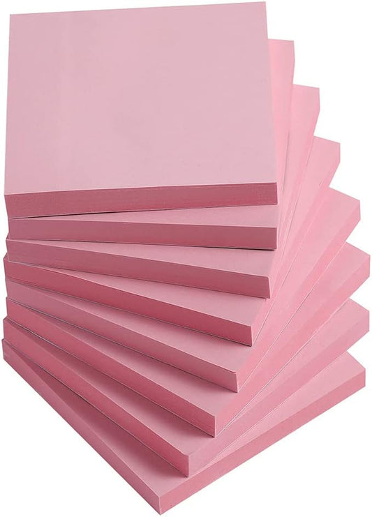 Sticky Notes 3x3 Inches,Light Pink Self-Stick Pads, Easy to Post for Home, Office, Notebook, 8 Pads/Pack
