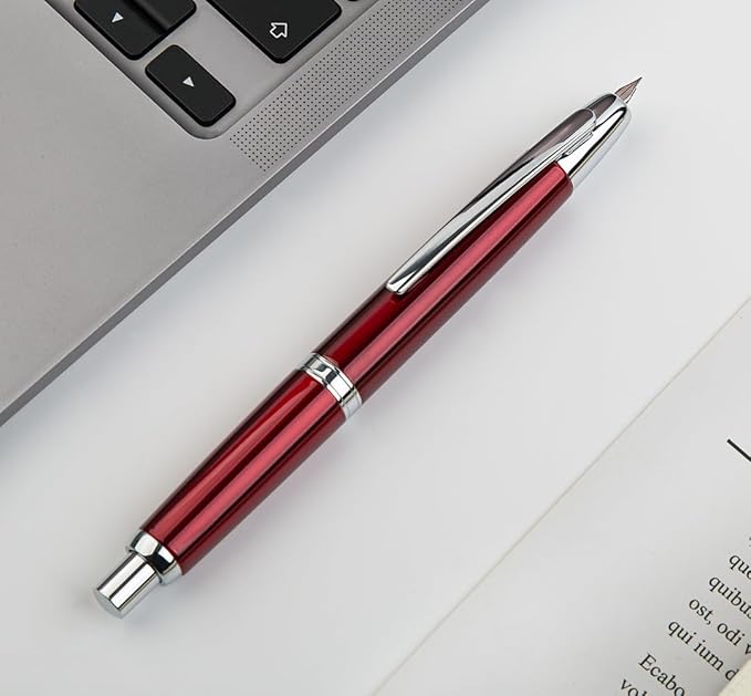 JINHAO 10 Press Fountain Pen, Retractable Metal Pen with Ink Converter (F Nib 0.5mm, Red)