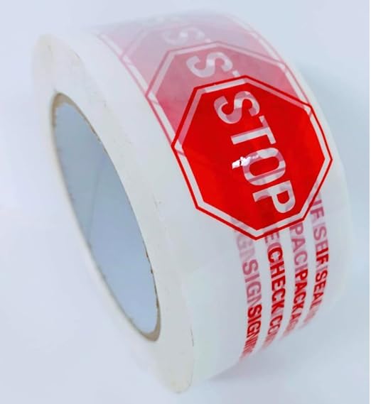 Heavy Duty Packing Stop Tape for Shipping,Packing and Moving 2" Wide x 2.0 Mil Thick -110 Yrd Roll -Acrylic Adhesive Tape for Box Sealing. (1 Roll, Stop, 2" Wide x 110 yds)