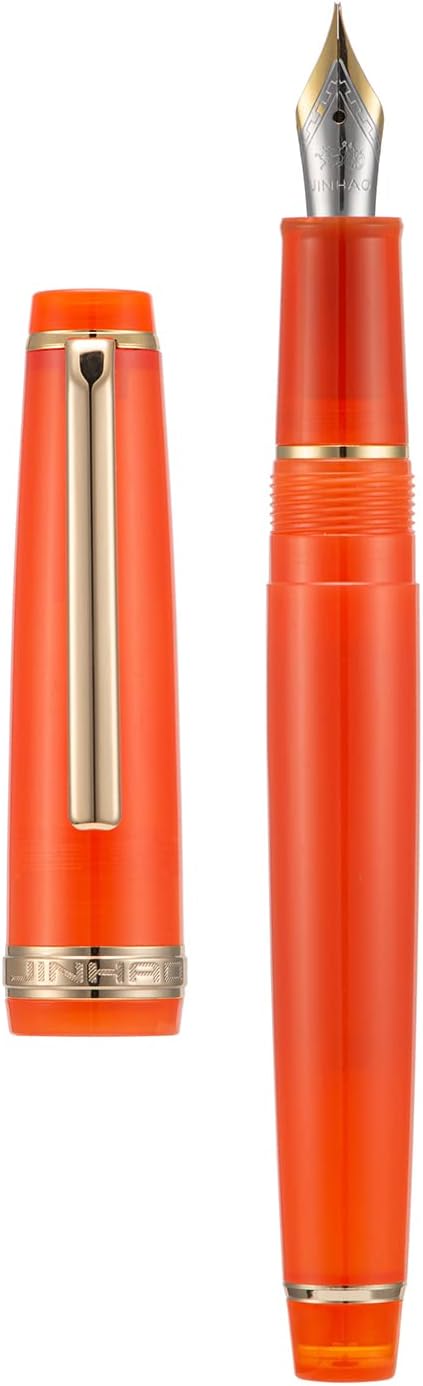Jinhao 82 Acrylic Fountain Pen, Iridium Extra Fine Nib with Ink Converter, Transparent Light Red Classic Design Smooth Writing Pen (Gold Trim)