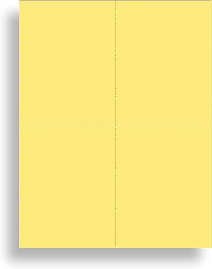Blank Colored 4-up Postcard Paper by Desktop Publishing Supplies - 25 Sheets / 100 Postcards Pack - Printable with Laser or Inkjet Printer - Plain Matte Cardstock (Plain Yellow)