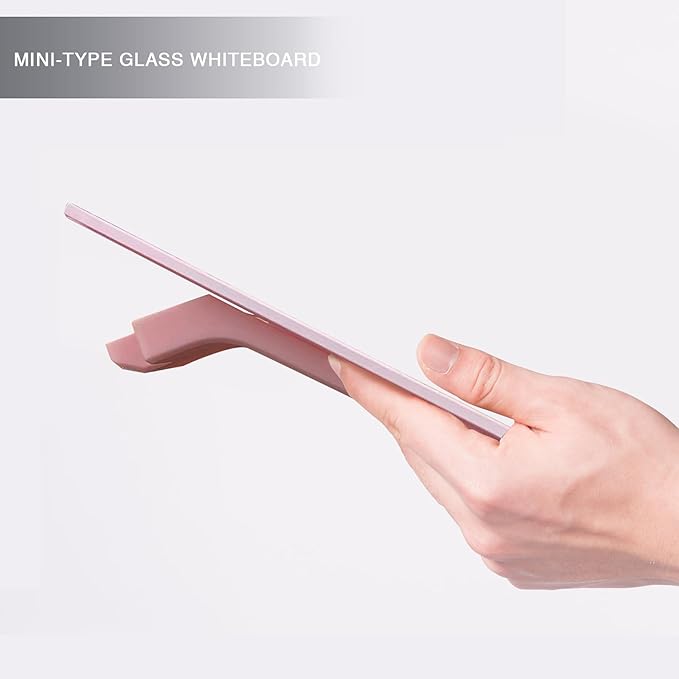 Small Glass Desk Whiteboard Dry-Erase Board with Clock, Small Travel Reminder Clock Keychain with Desk Notepad, Time Table Whiteboard for Desk Digital LED Light Display, 8x6 in with Accessories, Pink