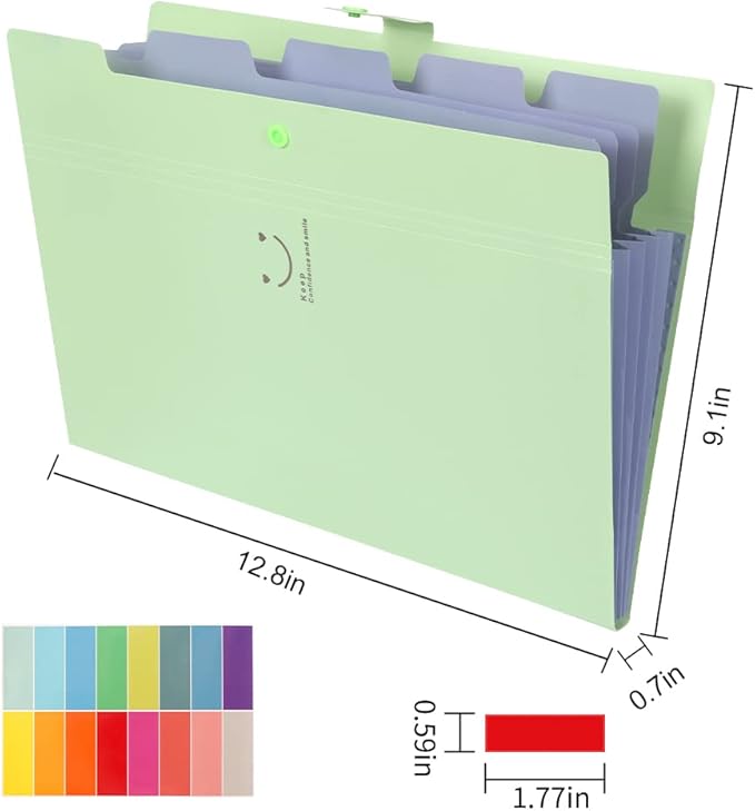 EOOUT 10pcs Expanding File Folders, Folders for Documents, A4 Letter Size Plastic Accordion Document Organizer with Snap Button, 160 Stickers in 16 Colors, for School and Office Supplies
