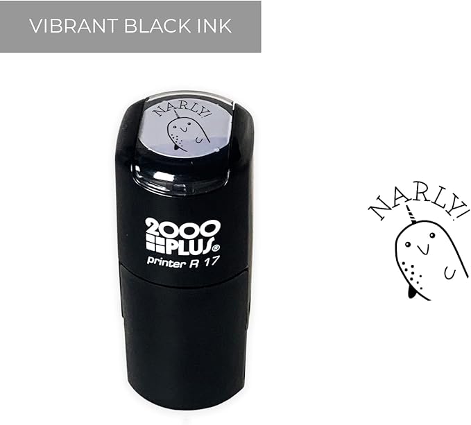 Gnarly Narwhal Stamp / 2000 Plus Self Inking Teacher Cute Animal Reward Stamper / 9/16" Small Black Narwhal Themed Imprint Planner Worksheet Stamp