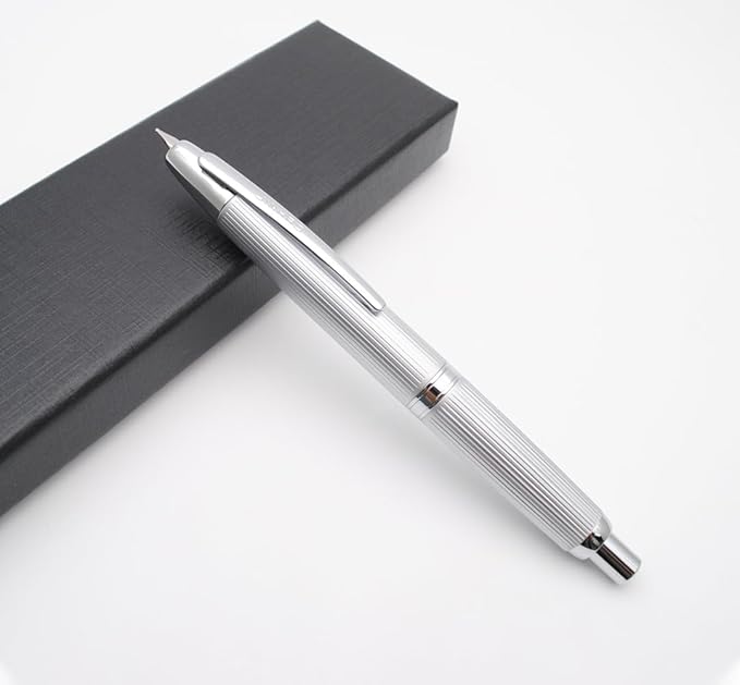JINHAO 10 Press Fountain Pen, Retractable Metal Pen with Ink Converter (EF Nib 0.38mm, Striated Silver)