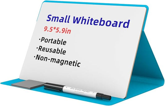Small Dry Erase Board with Stand for Desk, Portable Reusable Desktop Notepad, 9.5 * 6.6in Memo White Board,Office Home Supplies Desk Accessories MH770 (Blue)