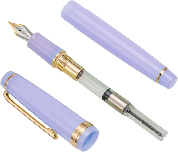 Jinhao 82 Acrylic Fountain Pen, Iridium Bent Nib with Ink Converter, Transparent Purple Classic Design Calligraphy Pen (Gold Trim)