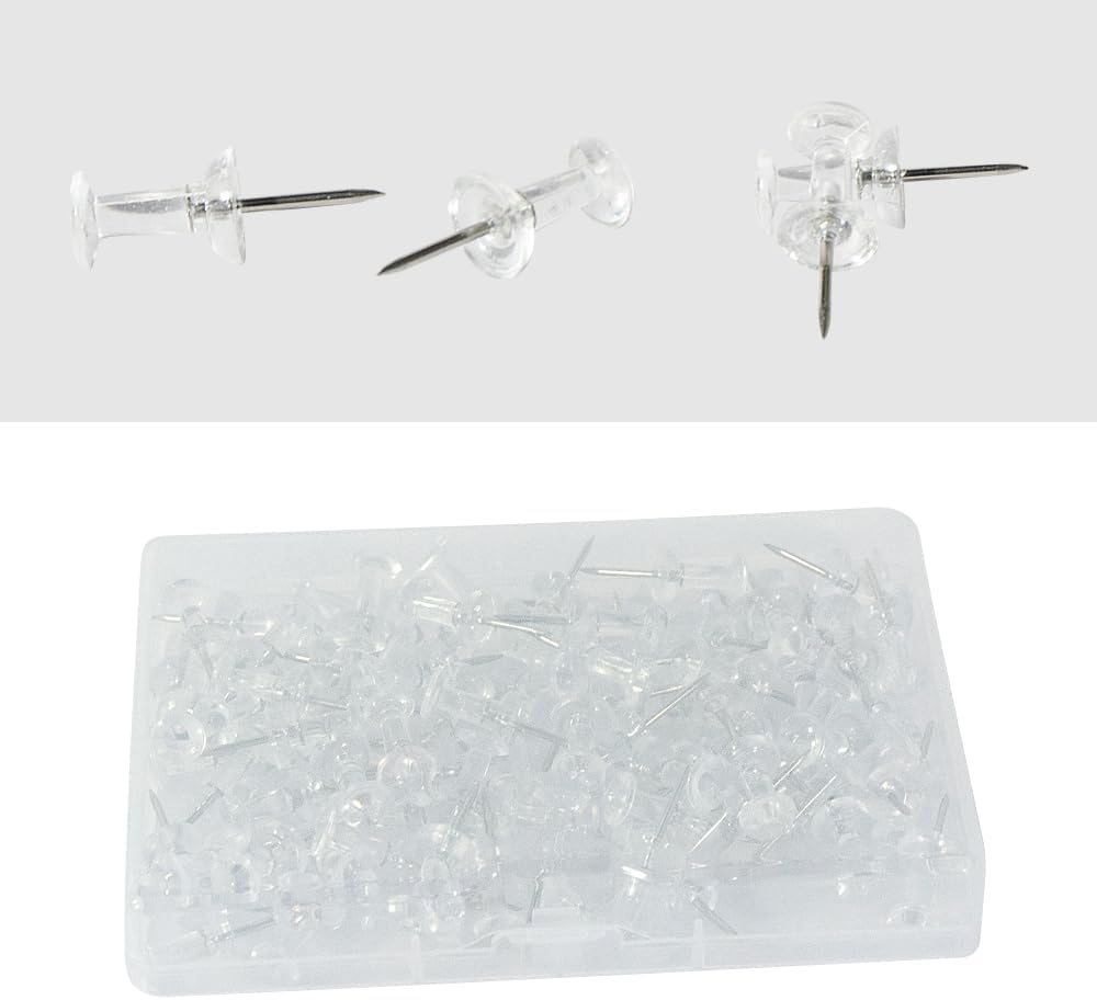 100 Pack Push Pins Tacks, Clear Plastic Head, Steel Point,Thumb Tacks for Bulletin Board,Stick Pins Thumb Tacks for Cork Board Wall Hangings (100, Clear)