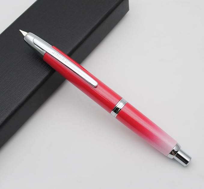 JINHAO 10 Press Fountain Pen, Retractable Metal Pen with Ink Converter (EF Nib 0.38mm, Gradient Rose Red)