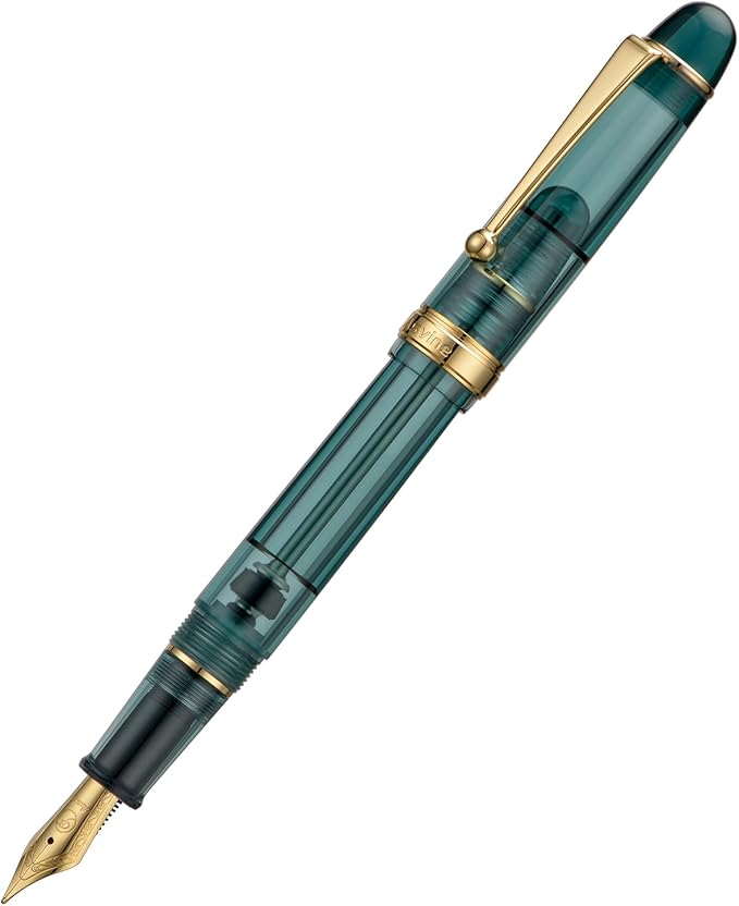 Asvine V126 Vacuum Filling Fountain Pen Gold Plated Fine Point, Transparent Teal Acrylic Pen Gift Case