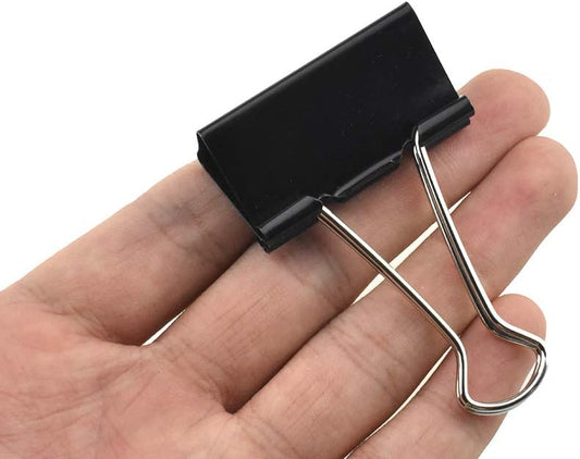 HAHIYO Binder Clips Paper Clamps Spring Steel Sturdy Medium 1.57 inches Width 0.55 Inch Capacity No Sharp Edges Heavy Duty Tight Grip Reusable Black Metal Bright Finish for Home Office School 30 Pack