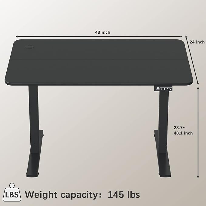 Furmax Electric Height Adjustable Standing Desk Large 48 x 24 Inches Sit Stand up Desk Home Office Computer Desk Memory Preset with T-Shaped Metal Bracket, Black