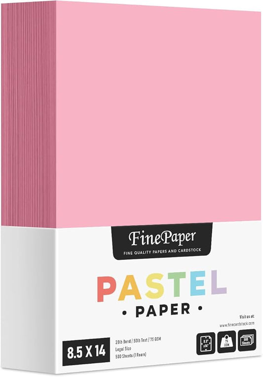 Pink - Pastel Color Paper 20lb. Size 8.5 X 14 Legal/Menu Size - 500 Per Pack
