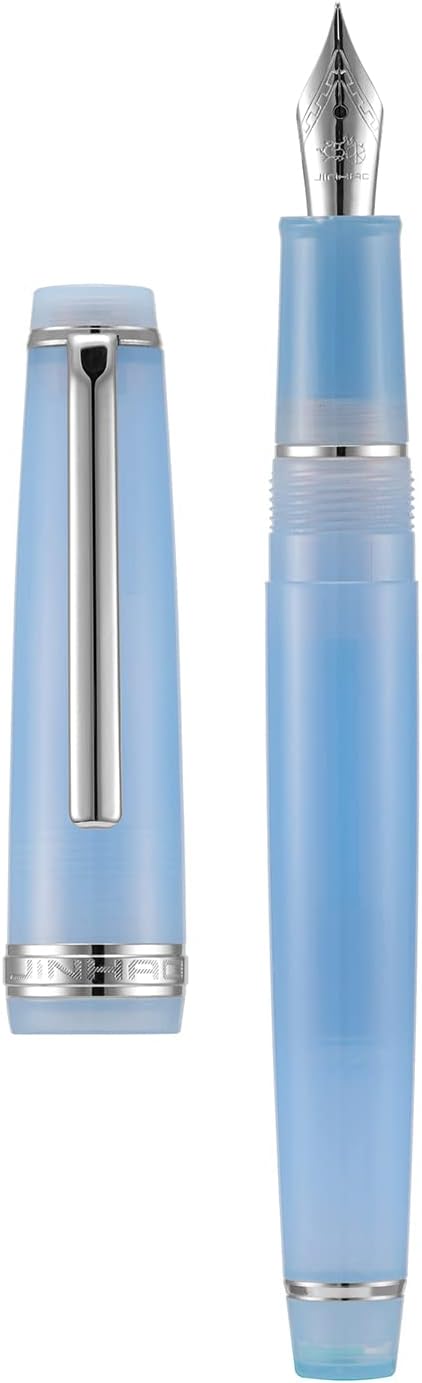 Jinhao 82 Acrylic Fountain Pen, Iridium Fine Nib with Ink Converter, Transparent Light Blue Classic Design Smooth Writing Pen (Silver Trim)