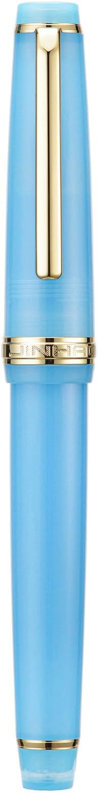 Jinhao 82 Acrylic Fountain Pen, Iridium Bent Nib with Ink Converter, Transparent Sea Blue Classic Design Calligraphy Pen (Gold Trim)