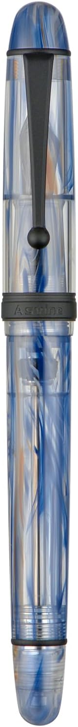 Asvine V126 Vacuum Filling Fountain Pen Blue Swirl Acrylic, Medium Nib Large-Capacity with Gift Case