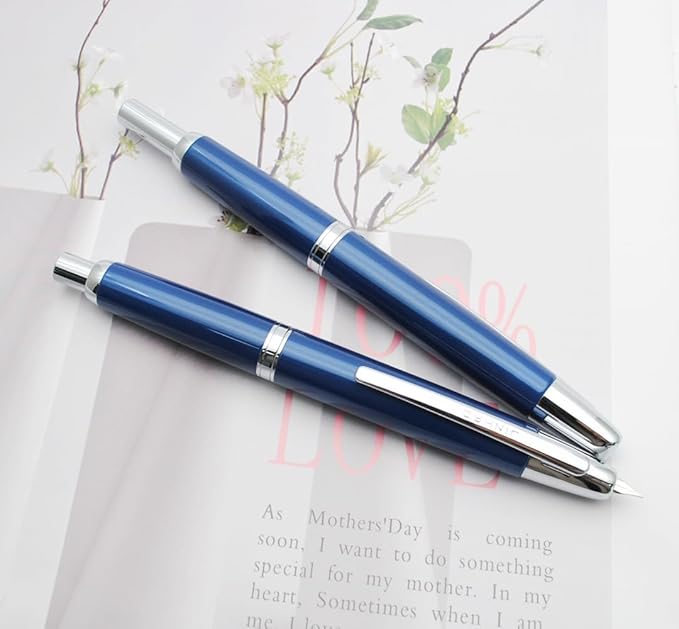 JINHAO 10 Press Fountain Pen, Retractable Metal Pen with Ink Converter (EF Nib 0.38mm, Pearl Blue)