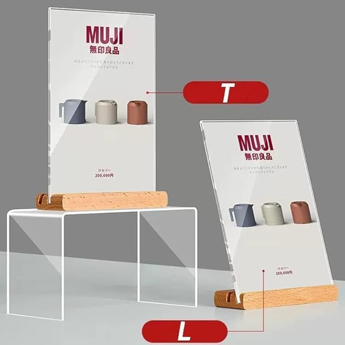 Acrylic Sign Holder A4/A5/A6 Menu Displays Double Sided, Wood Base Table Top Sign Stand (Horizontal A6 148×105mm/5.83×4.13 inches)