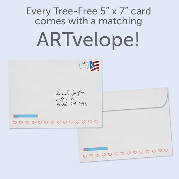 Tree-Free Greetings Teacher Appreciation Cards - Artful Designs - 1 Card + Matching Envelopes - Made in USA - 100% Recycled Paper - 5"x7" - Lighthearted, For Teacher, Teacher Mind and Heart (GO64451)