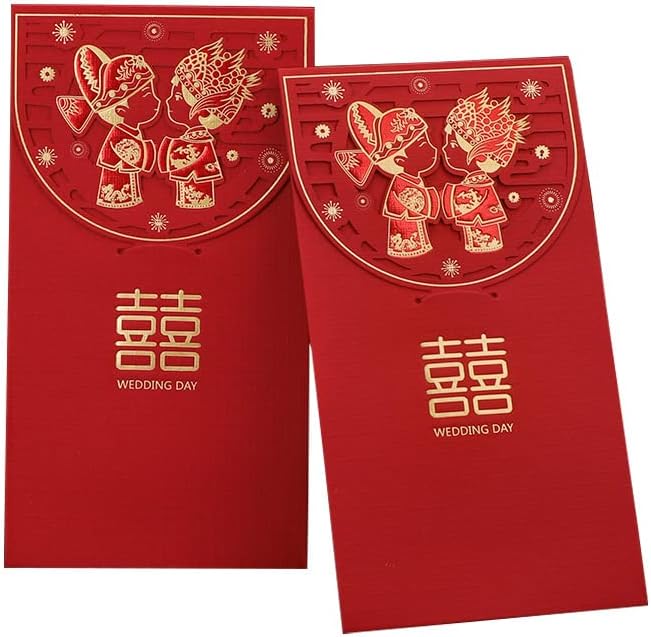 OneWayTech "囍" Word Red Envelopes Lucky Money Pockets "Hong Bao" for Wedding Engagement Ceremony Bride and Bridegroom Gift 10 Pcs (tie the nuptial knot)