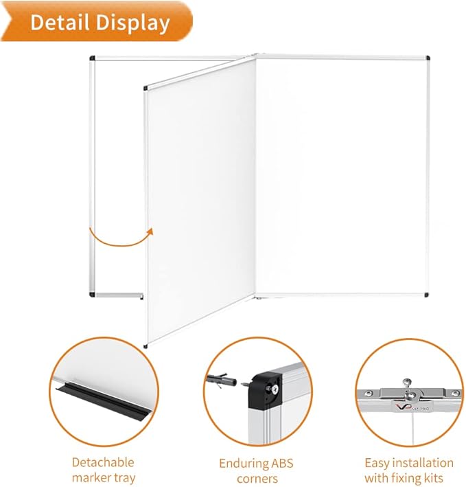 VIZ-PRO Large Dry Erase White Board/Magnetic Foldable Whiteboard, 72 X 48 Inches, Silver Aluminium Frame