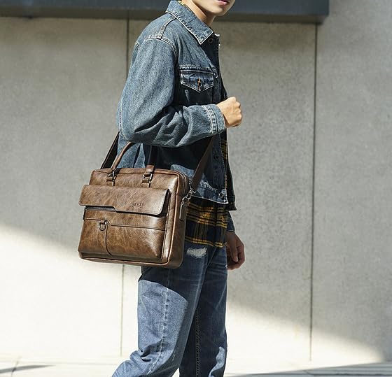 Mens Messenger Bag Leather 15.6 Inches Laptop Briefcase Large Laptop Bag Satchel Crossbody Bag